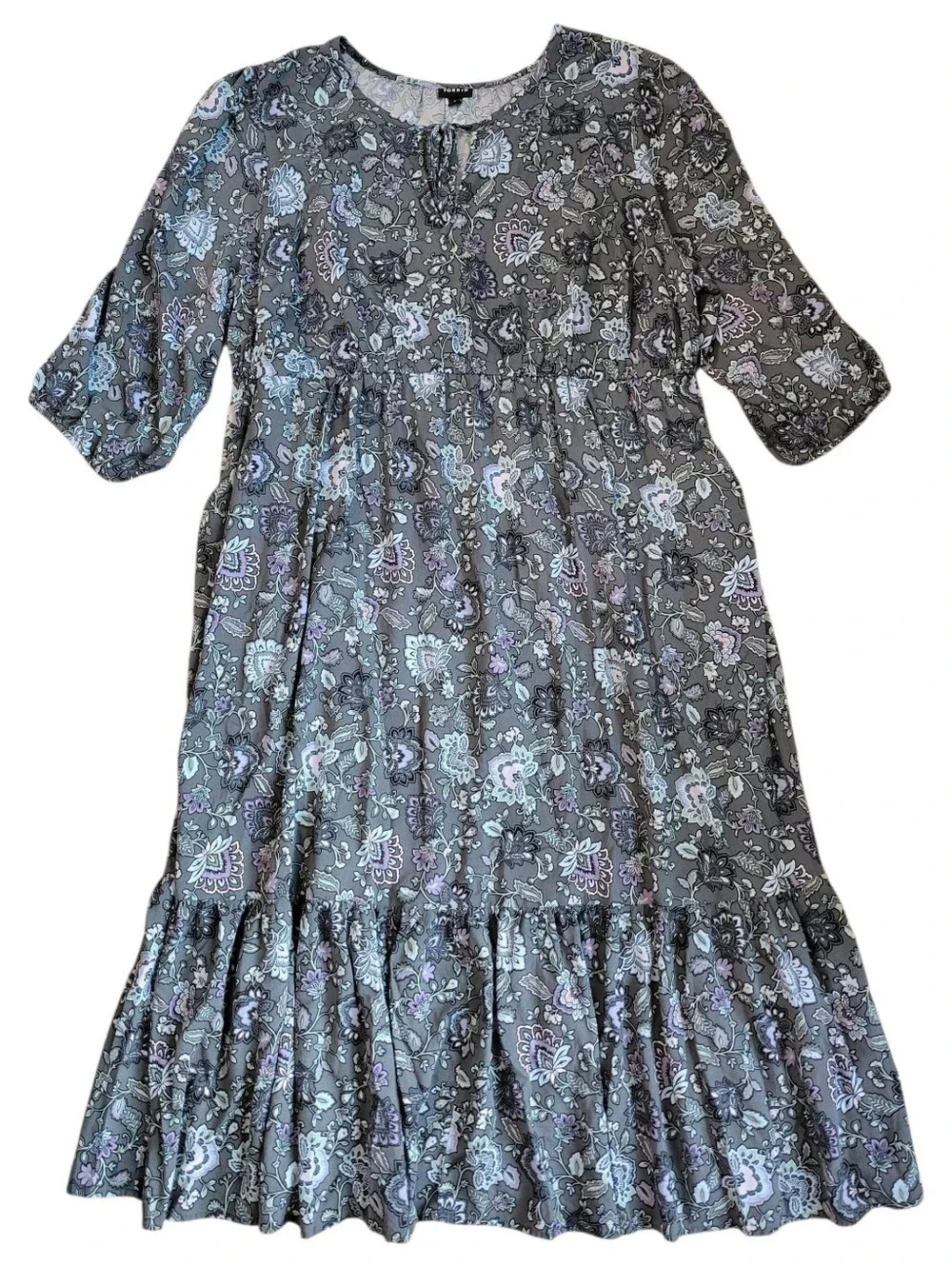 Torrid Gray Tea Length Challis Front Tiered A-line Dress Plus Size 2 2x - Picture 6 of 10